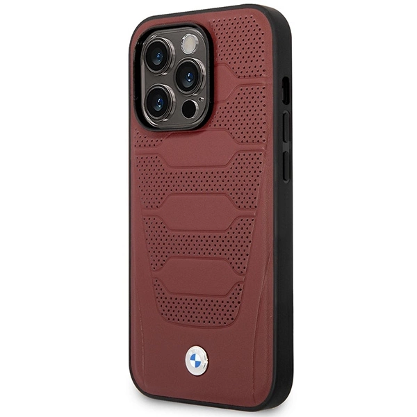 BMW BMHMP14L22RPSR dėklas iPhone 14 Pro 6.1" – burgundiškas/burgundiškas, Leather Seats Pattern MagSafe - Image 2