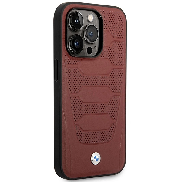 BMW BMHMP14L22RPSR dėklas iPhone 14 Pro 6.1" – burgundiškas/burgundiškas, Leather Seats Pattern MagSafe - Image 4