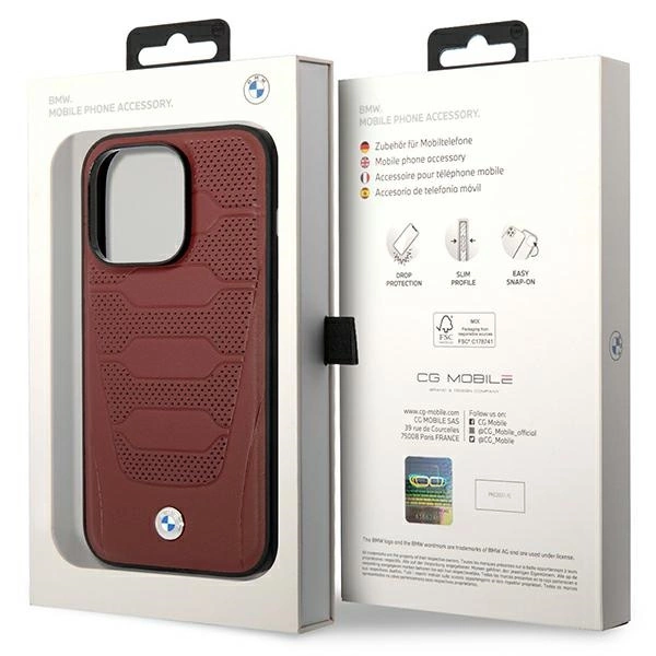 BMW BMHMP14L22RPSR dėklas iPhone 14 Pro 6.1" – burgundiškas/burgundiškas, Leather Seats Pattern MagSafe - Image 8