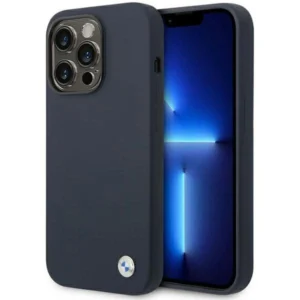 Case BMW BMHMP14XSILNA iPhone 14 Pro Max 6.7" navy blue/navy Silicone Metal Logo MagSafe