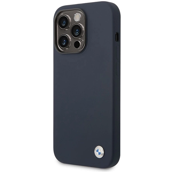 BMW BMHMP14XSILNA dėklas iPhone 14 Pro Max 6.7" – tamsiai mėlynas/tamsiai mėlynas, silikoninis Metal Logo MagSafe - Image 2