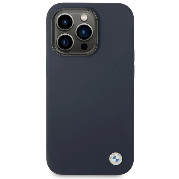 BMW BMHMP14XSILNA dėklas iPhone 14 Pro Max 6.7" – tamsiai mėlynas/tamsiai mėlynas, silikoninis Metal Logo MagSafe - Image 3