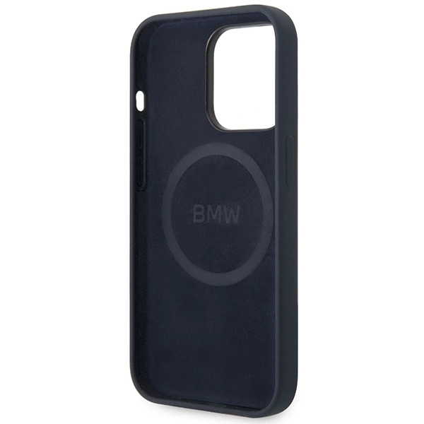 BMW BMHMP14XSILNA dėklas iPhone 14 Pro Max 6.7" – tamsiai mėlynas/tamsiai mėlynas, silikoninis Metal Logo MagSafe - Image 7