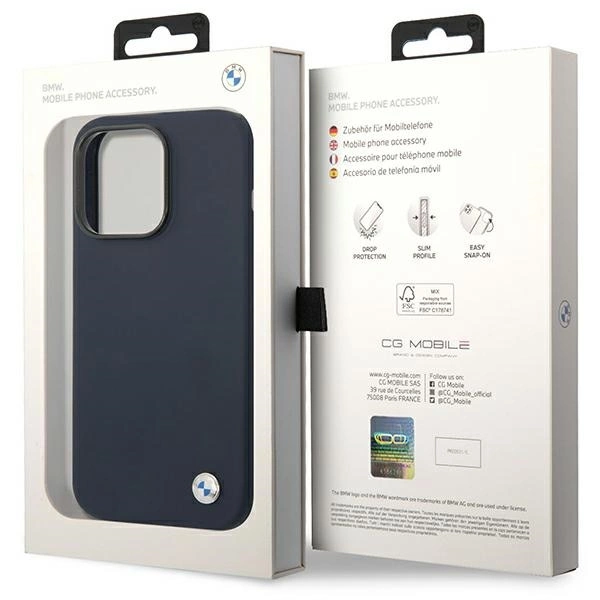 BMW BMHMP14XSILNA dėklas iPhone 14 Pro Max 6.7" – tamsiai mėlynas/tamsiai mėlynas, silikoninis Metal Logo MagSafe - Image 8