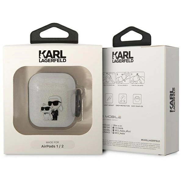 Karl Lagerfeld KLA2HNKCTGT dėklas AirPods 1/2 – permatomas, Gliter Karl & Choupette - Image 3
