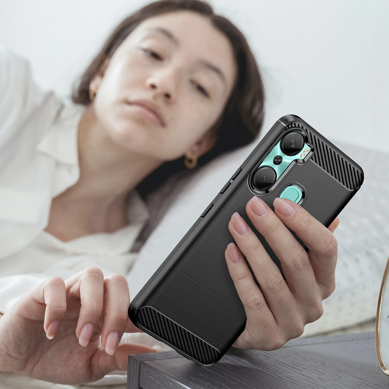 Carbon dėklas Infinix Hot 12 Pro – lanksčios silikoninės anglies dangtis, juodas - Image 7