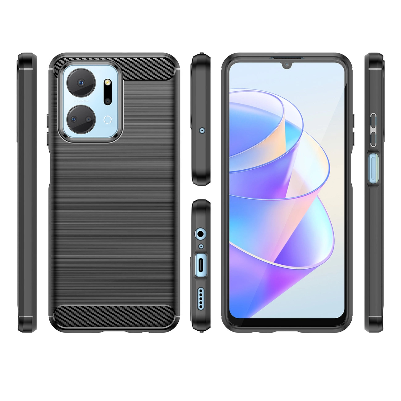Carbon dėklas Honor Play 40 Plus / Honor X7a – lanksčios silikoninės anglies dangtis, juodas - Image 2