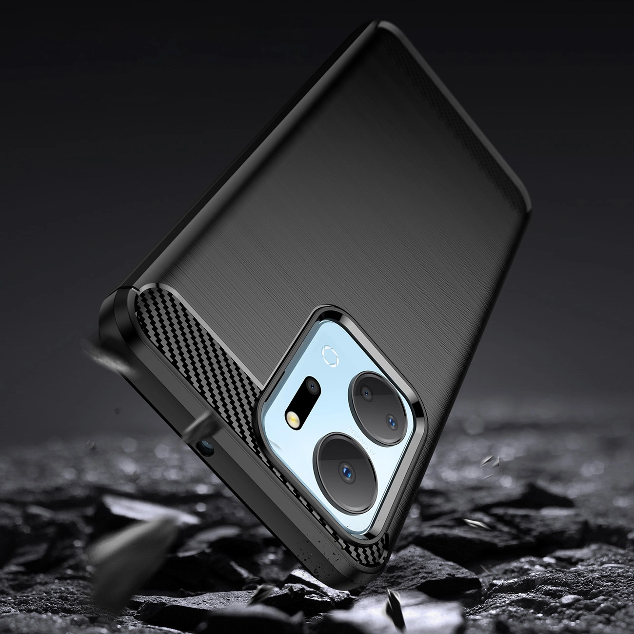 Carbon dėklas Honor Play 40 Plus / Honor X7a – lanksčios silikoninės anglies dangtis, juodas - Image 3
