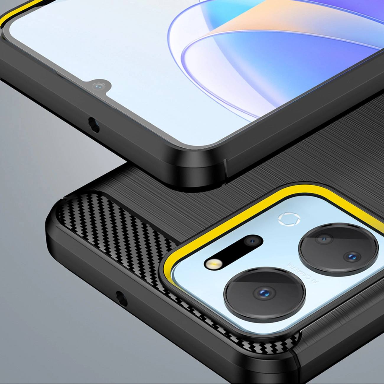 Carbon dėklas Honor Play 40 Plus / Honor X7a – lanksčios silikoninės anglies dangtis, juodas - Image 6