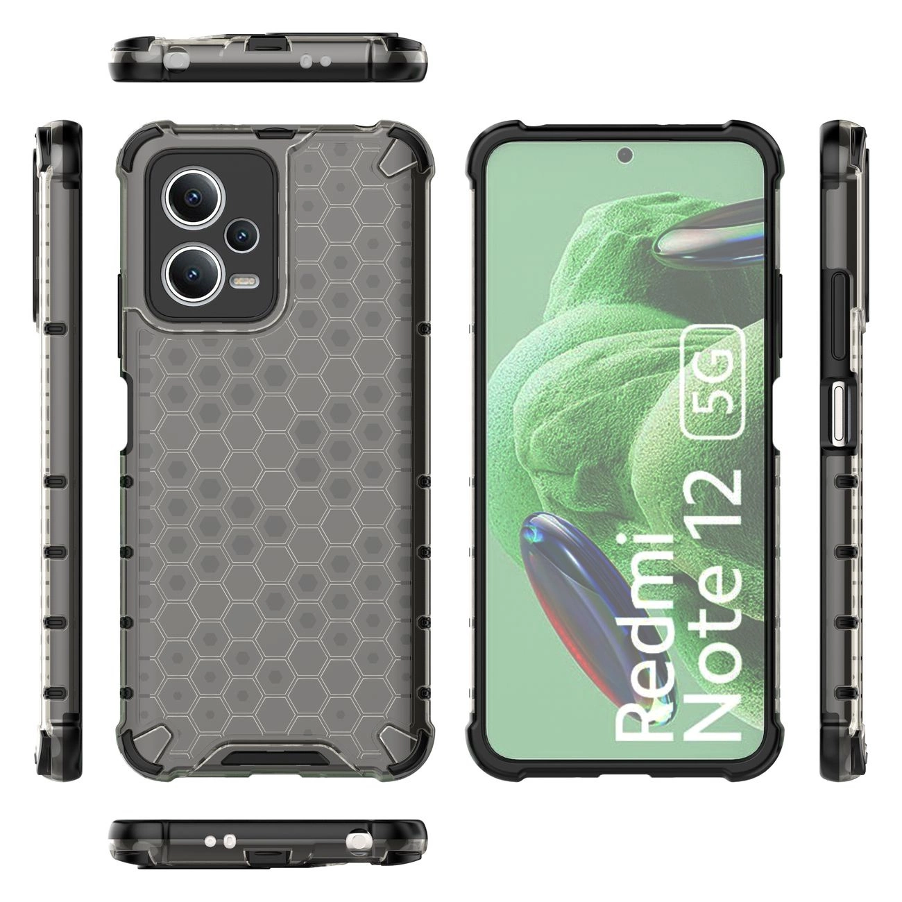 Honeycomb dėklas Xiaomi Redmi Note 12 5G / Poco X5 5G – armuotas hibridinis, juodas - Image 2