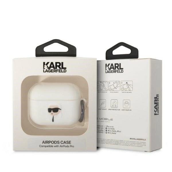 Karl Lagerfeld KLAPRUNIKH AirPods Pro dėklas – baltas silikoninis Karl Head 3D - Image 3