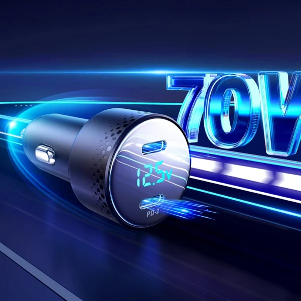 2x USB-C 70W automobilinis įkroviklis su LED ekranu Joyroom JR-CCD02 – juodas - Image 14