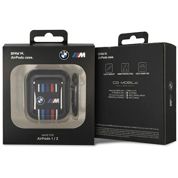 BMW BMA222SWTK AirPods 1/2 dėklas – juodas/juodas, įvairiaspalvės linijos - Image 3