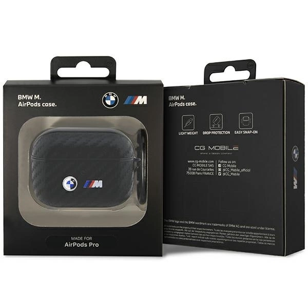 BMW BMAPWMPUCA2 AirPods Pro dėklas – juodas/juodas, anglies pluoštas, dvigubas metalinis logotipas - Image 3