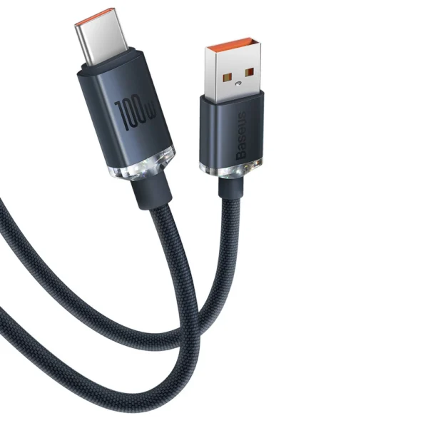 Baseus Crystal Shine serijos USB kabelis greitam įkrovimui ir duomenų perdavimui USB Type A – USB Type C 100W 1,2 m – mėlynas (CAJY000403) - Image 12