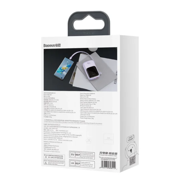 Baseus Qpow powerbank 10000mAh su integruotu USB Type-C kabeliu 22,5W Quick Charge SCP AFC FCP – violetinis (PPQD020105) - Image 6