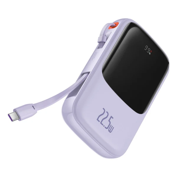 Baseus Qpow powerbank 10000mAh su integruotu USB Type-C kabeliu 22,5W Quick Charge SCP AFC FCP – violetinis (PPQD020105) - Image 3
