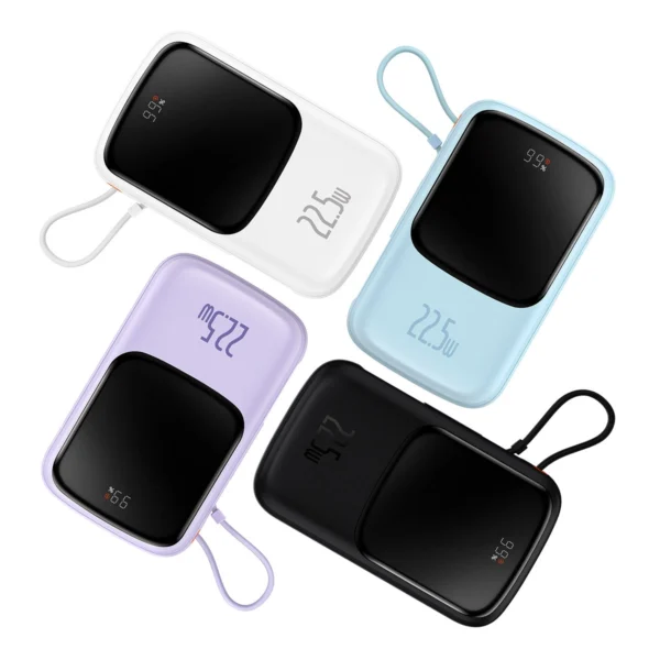 Baseus Qpow powerbank 10000mAh su integruotu USB Type-C kabeliu 22,5W Quick Charge SCP AFC FCP – violetinis (PPQD020105) - Image 8