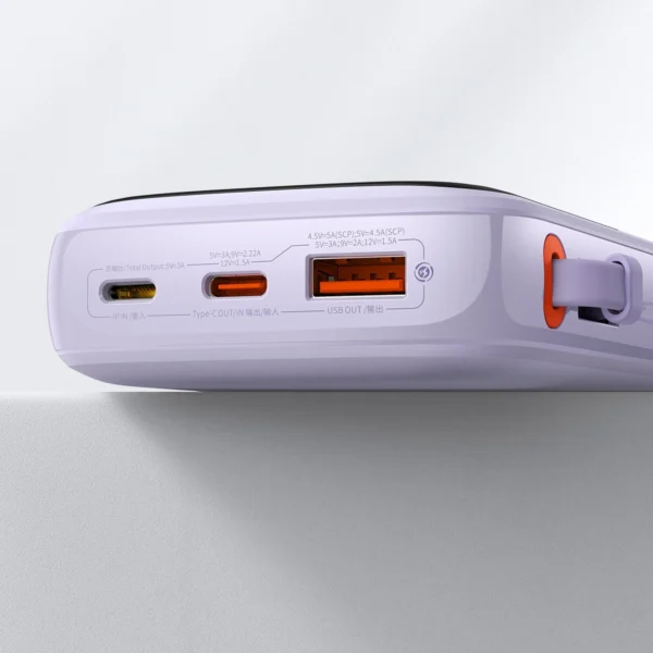 Baseus Qpow powerbank 10000mAh su integruotu USB Type-C kabeliu 22,5W Quick Charge SCP AFC FCP – violetinis (PPQD020105) - Image 9
