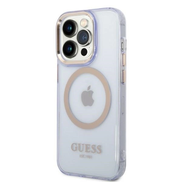 Guess GUHMP14LHTCMU iPhone 14 Pro 6,1" – violetinis/violetinis kietas dėklas, Gold Outline permatomas MagSafe - Image 2