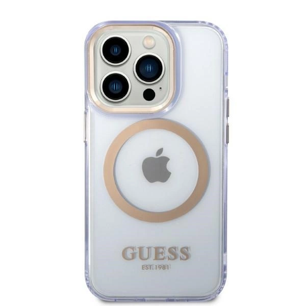 Guess GUHMP14LHTCMU iPhone 14 Pro 6,1" – violetinis/violetinis kietas dėklas, Gold Outline permatomas MagSafe - Image 3