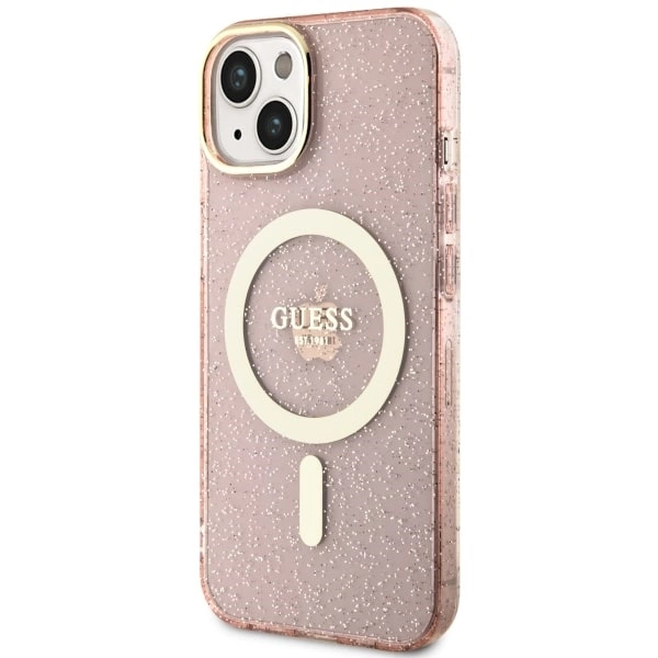 Guess GUHMP14MHCMCGP iPhone 14 Plus 6,7" – rožinis/rožinis kietas dėklas, Glitter Gold MagSafe - Image 2