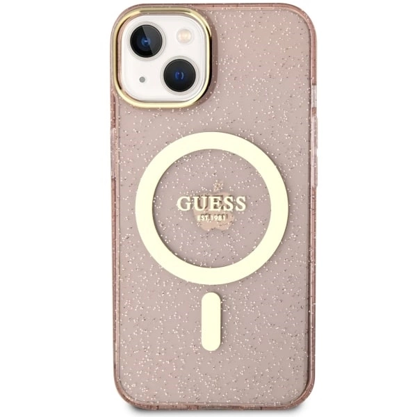 Guess GUHMP14MHCMCGP iPhone 14 Plus 6,7" – rožinis/rožinis kietas dėklas, Glitter Gold MagSafe - Image 3