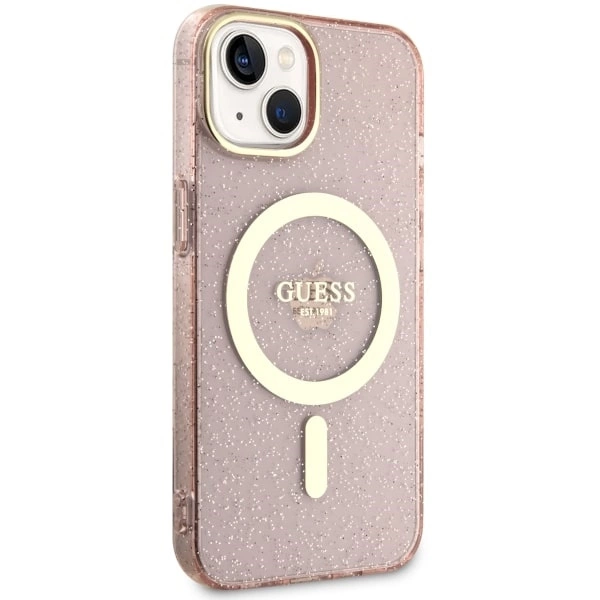 Guess GUHMP14MHCMCGP iPhone 14 Plus 6,7" – rožinis/rožinis kietas dėklas, Glitter Gold MagSafe - Image 4