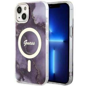 Guess GUHMP14SHTMRSU iPhone 14 6.1" purple/purple hardcase Golden Marble MagSafe