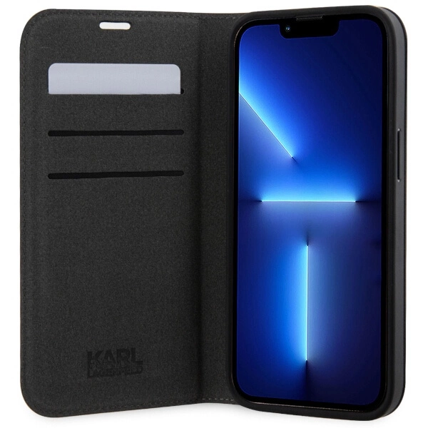 Karl Lagerfeld KLBKP14LSAKLHPK iPhone 14 Pro 6,1" – knygutės tipo dėklas juodas/juodas, Saffiano Monogram - Image 4