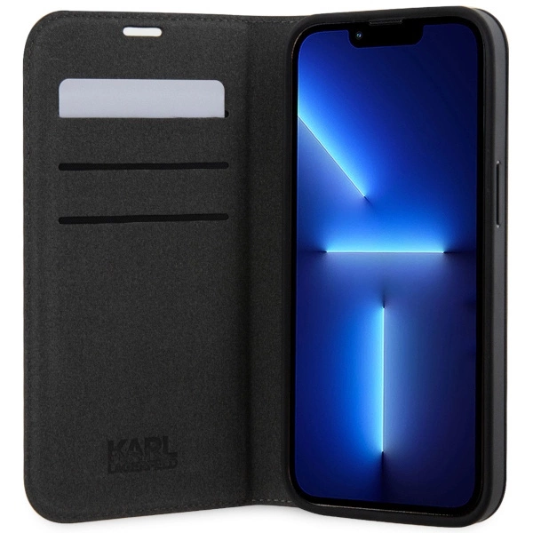Karl Lagerfeld KLBKP14XSANKCPG iPhone 14 Pro Max 6,7" – knygutės tipo dėklas sidabrinis/sidabrinis, Saffiano Karl & Choupette - Image 4