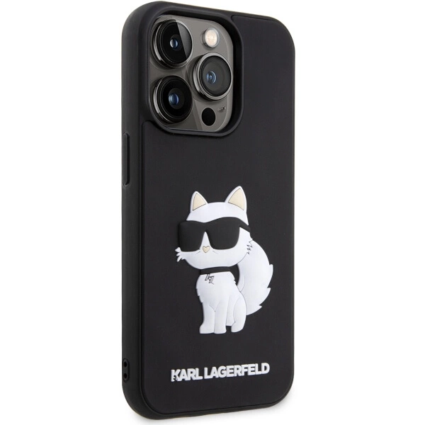 Karl Lagerfeld KLHCP14L3DRKHNK iPhone 14 Pro 6,1" – juodas/juodas kietas dėklas, Rubber Choupette 3D - Image 4