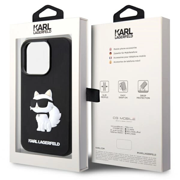 Karl Lagerfeld KLHCP14L3DRKHNK iPhone 14 Pro 6,1" – juodas/juodas kietas dėklas, Rubber Choupette 3D - Image 8