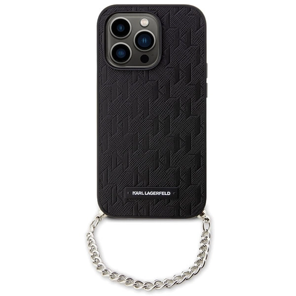 Karl Lagerfeld KLHCP14LSACKLHPK iPhone 14 Pro 6,1" – juodas/juodas kietas dėklas Saffiano Monogram Chain - Image 2