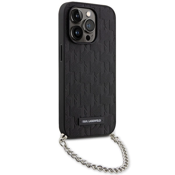 Karl Lagerfeld KLHCP14LSACKLHPK iPhone 14 Pro 6,1" – juodas/juodas kietas dėklas Saffiano Monogram Chain - Image 3