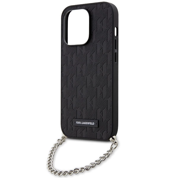 Karl Lagerfeld KLHCP14LSACKLHPK iPhone 14 Pro 6,1" – juodas/juodas kietas dėklas Saffiano Monogram Chain - Image 5