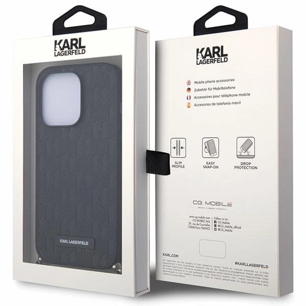 Karl Lagerfeld KLHCP14LSACKLHPK iPhone 14 Pro 6,1" – juodas/juodas kietas dėklas Saffiano Monogram Chain - Image 7