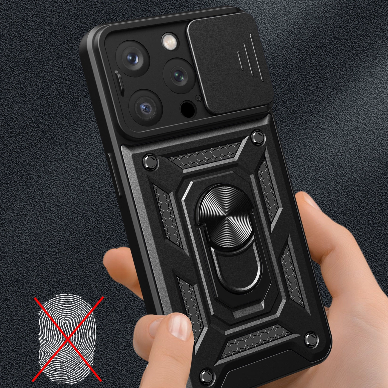 Hybrid Armor Camshield iPhone 15 Pro dėklas su stoveliu ir kameros apsauga – mėlynas - Image 3