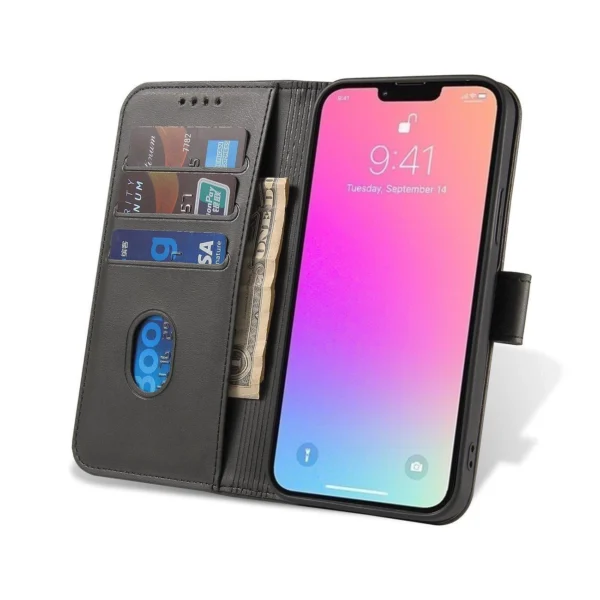 Magnet Case dėklas Honor Magic5 su atlenkiamu piniginės stoveliu – juodas - Image 7