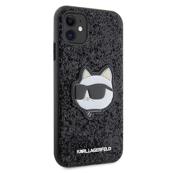 Karl Lagerfeld KLHCN61G2CPK iPhone 11 / Xr 6.1" – juodas/juodas, kietas dėklas, Glitter Choupette Patch - Image 4