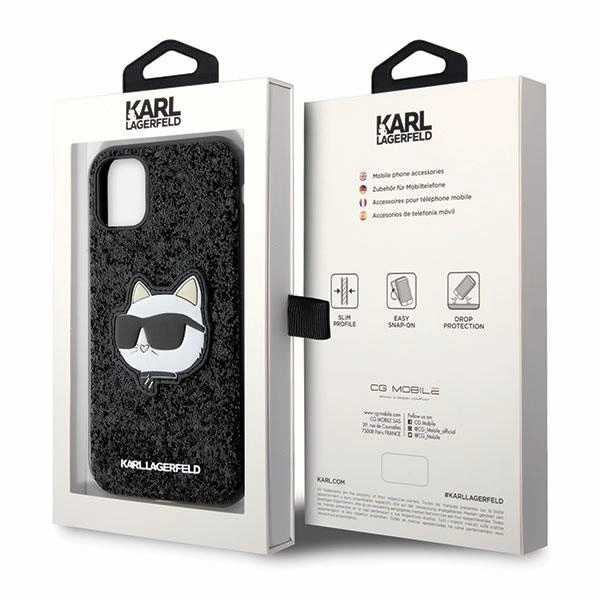 Karl Lagerfeld KLHCN61G2CPK iPhone 11 / Xr 6.1" – juodas/juodas, kietas dėklas, Glitter Choupette Patch - Image 8
