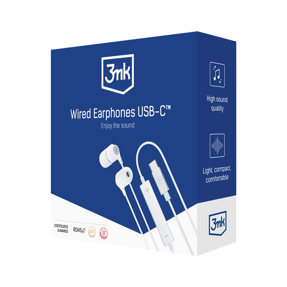 USB-C 3mk laidinės ausinės – baltos - Image 10