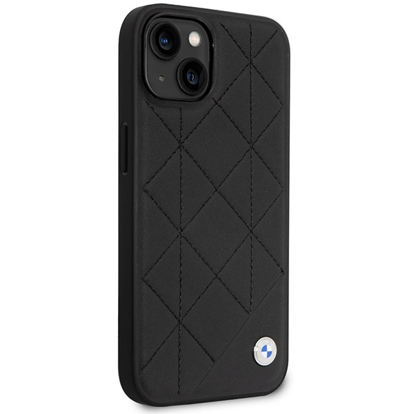 BMW dėklas BMHCP14S22RQDK iPhone 14 6.1" – juodas/juodas, odinis, Quilted - Image 4