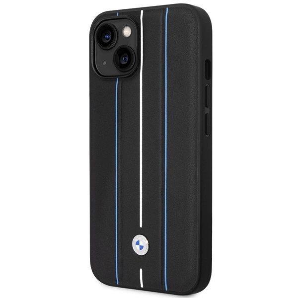 BMW dėklas BMHCP14S22RVSK iPhone 14 6.1" – juodas/juodas, kietas odinis, Stamp Blue Lines - Image 2