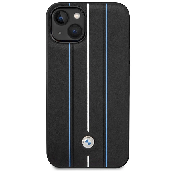 BMW dėklas BMHCP14S22RVSK iPhone 14 6.1" – juodas/juodas, kietas odinis, Stamp Blue Lines - Image 3