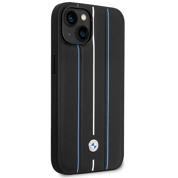 BMW dėklas BMHCP14S22RVSK iPhone 14 6.1" – juodas/juodas, kietas odinis, Stamp Blue Lines - Image 4