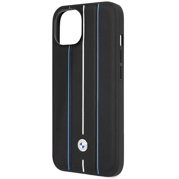 BMW dėklas BMHCP14S22RVSK iPhone 14 6.1" – juodas/juodas, kietas odinis, Stamp Blue Lines - Image 6