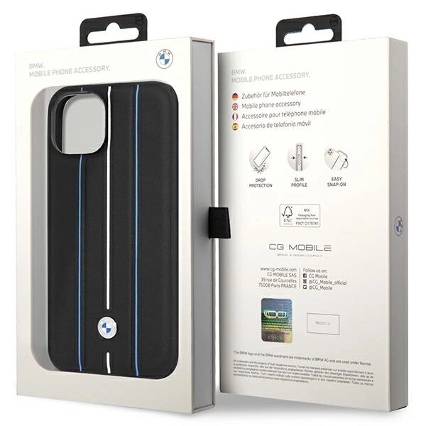 BMW dėklas BMHCP14S22RVSK iPhone 14 6.1" – juodas/juodas, kietas odinis, Stamp Blue Lines - Image 8