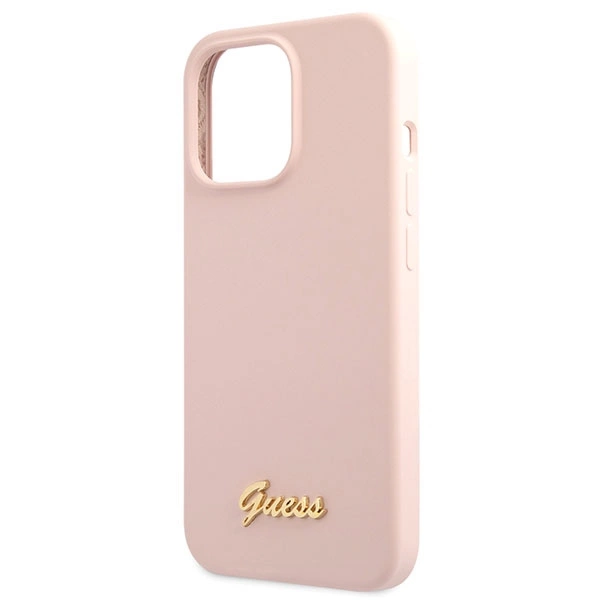 Guess GUHCP13XLSLMGLP iPhone 13 Pro Max 6.7" – šviesiai rožinis/šviesiai rožinis, kietas silikoninis dėklas, Script Gold Logo - Image 6