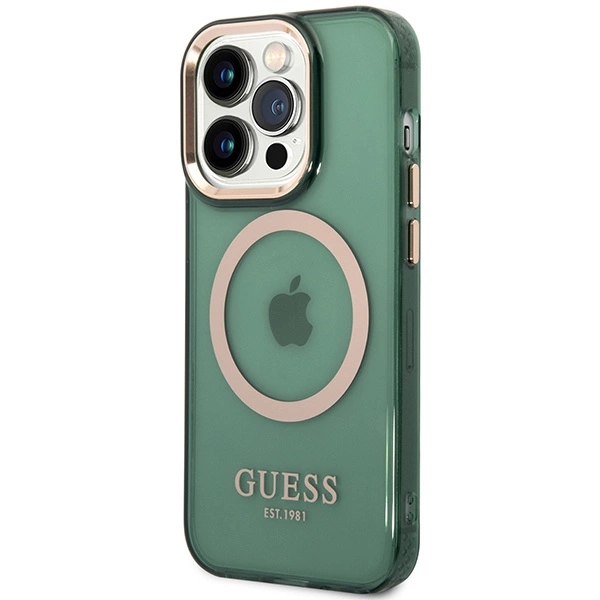 Guess GUHMP14LHTCMA iPhone 14 Pro 6.1" – žalias/khaki, kietas dėklas, Gold Outline Translucent MagSafe - Image 2